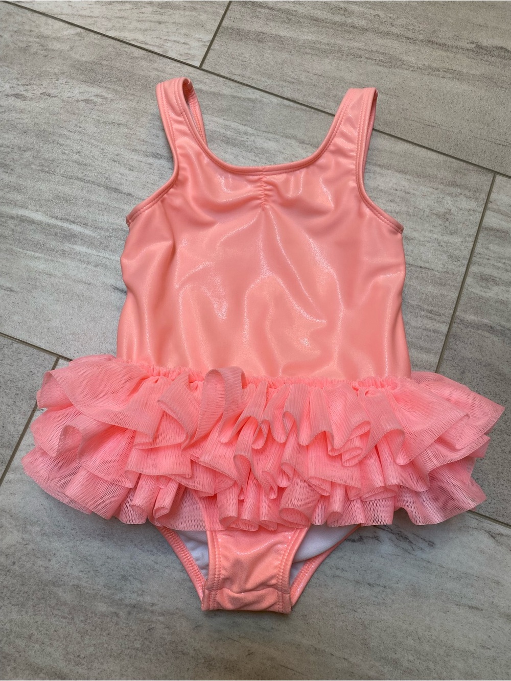 Cat & Jack Coral Pink Ruffle Tutu One-Piece Swimsuit Size 4T